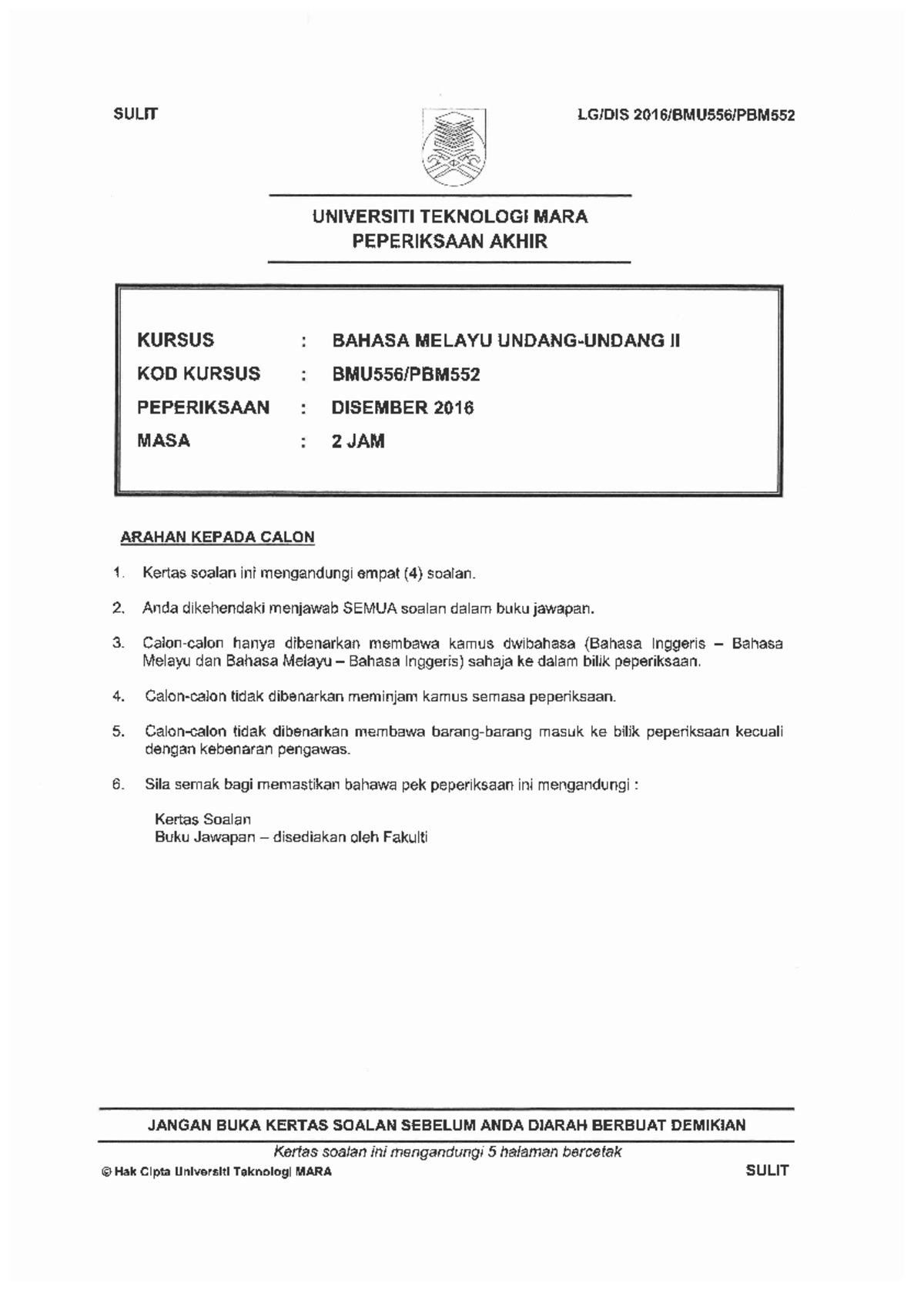 Sample/practice exam December 2016, questions - Bahasa Melayu Undang ...