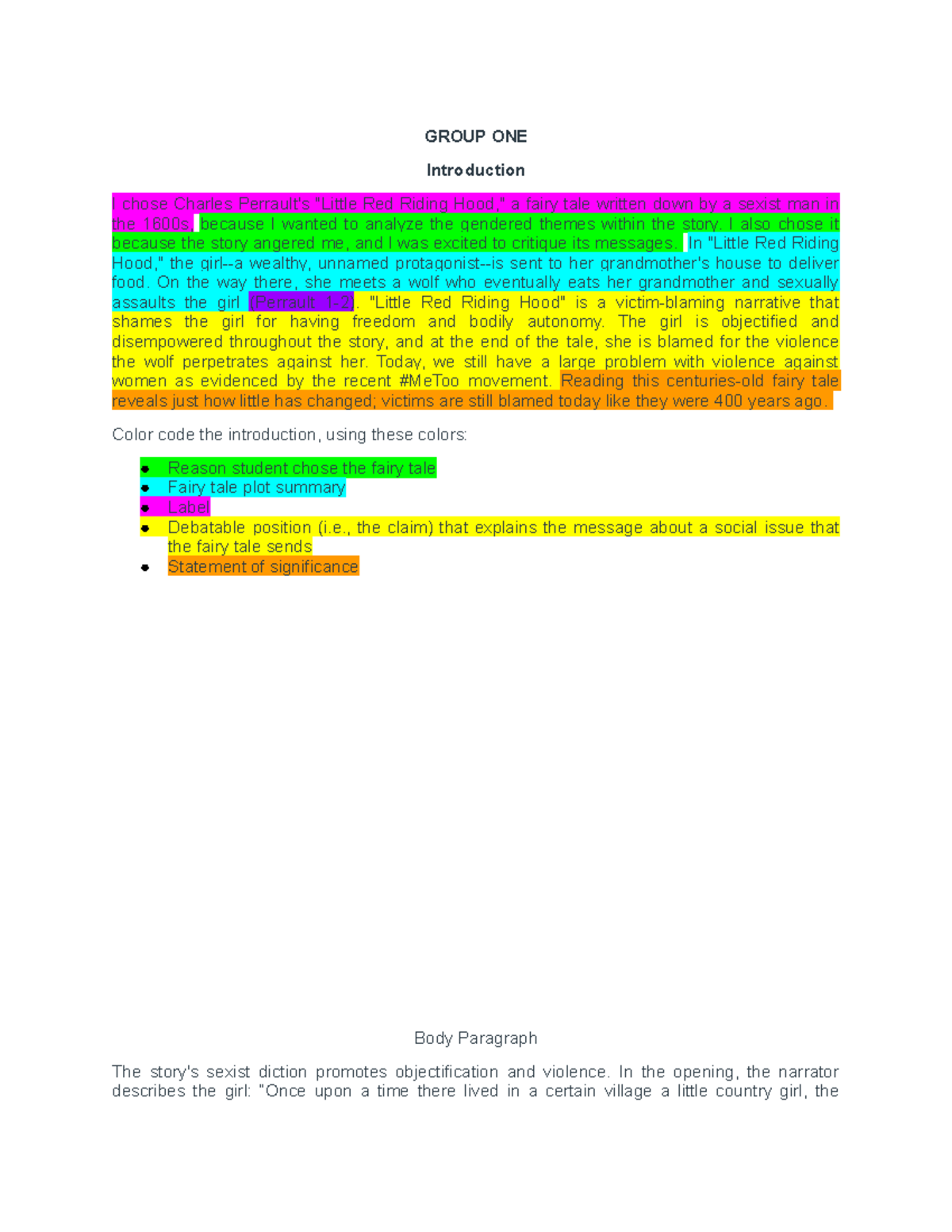 Introduction and Body Paragraph Activity - GROUP ONE Introduction I ...