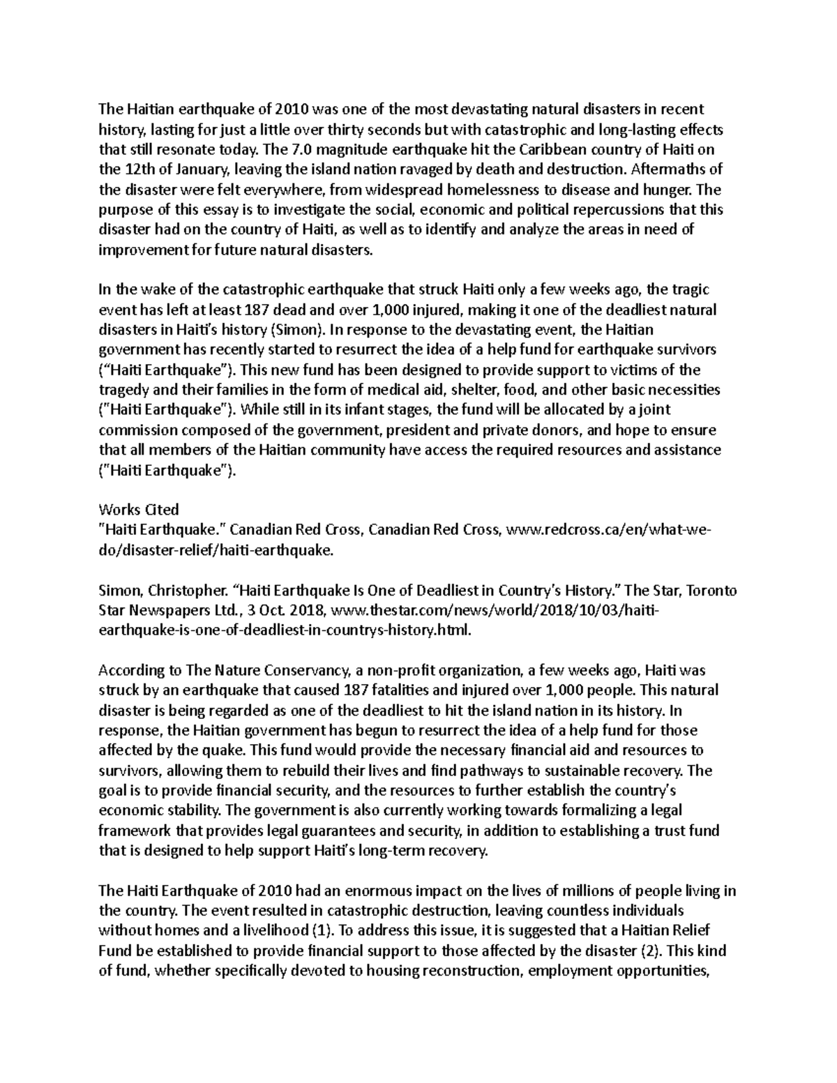 haiti earthquake 2010 essay