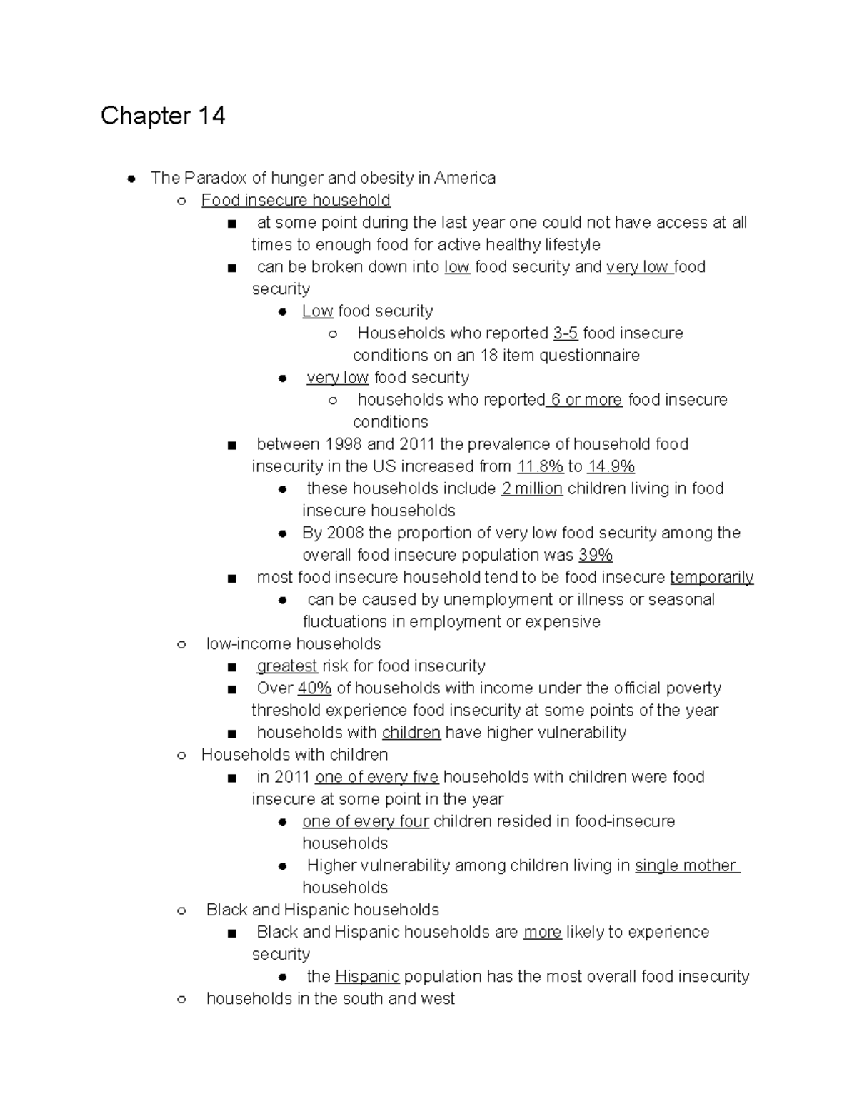 Chapter 14 - Chapter 14 The Paradox of hunger and obesity in America ...