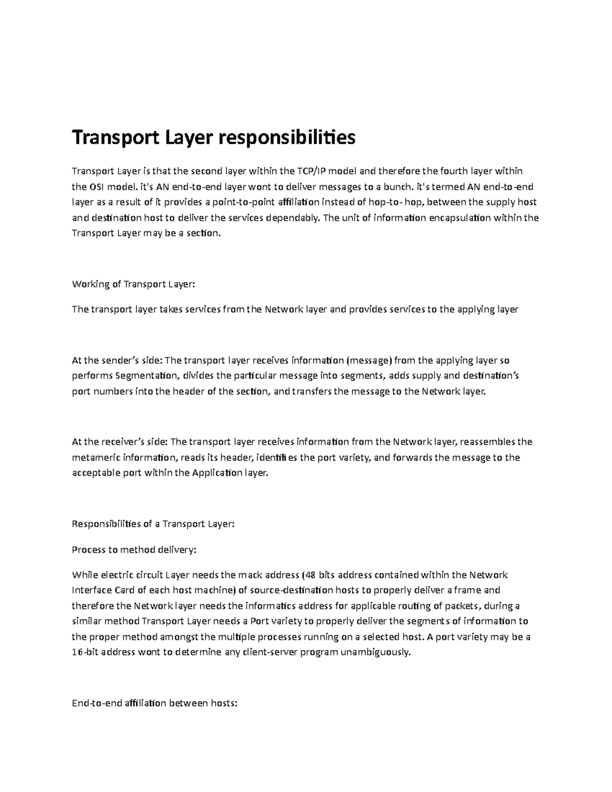 Transport Layer responsibilities - Transport Layer responsibilities