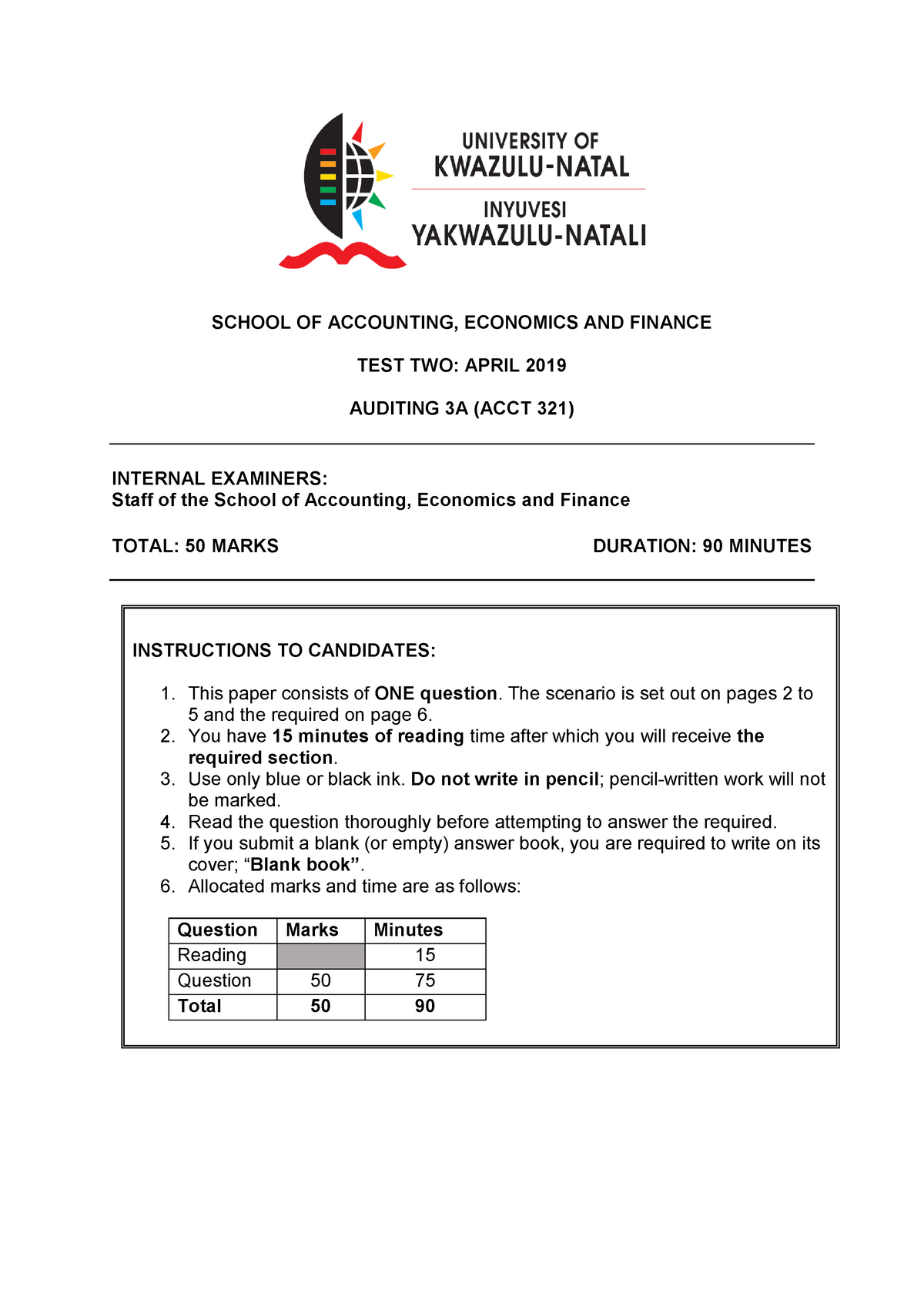 Test 2 2019 ACCT 321 Question 17 - SCHOOL OF ACCOUNTING, ECONOMICS AND ...