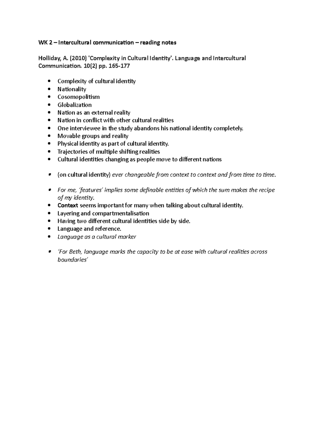 WK 2 – Intercultural communication – reading notes - WK 2 Intercultural ...
