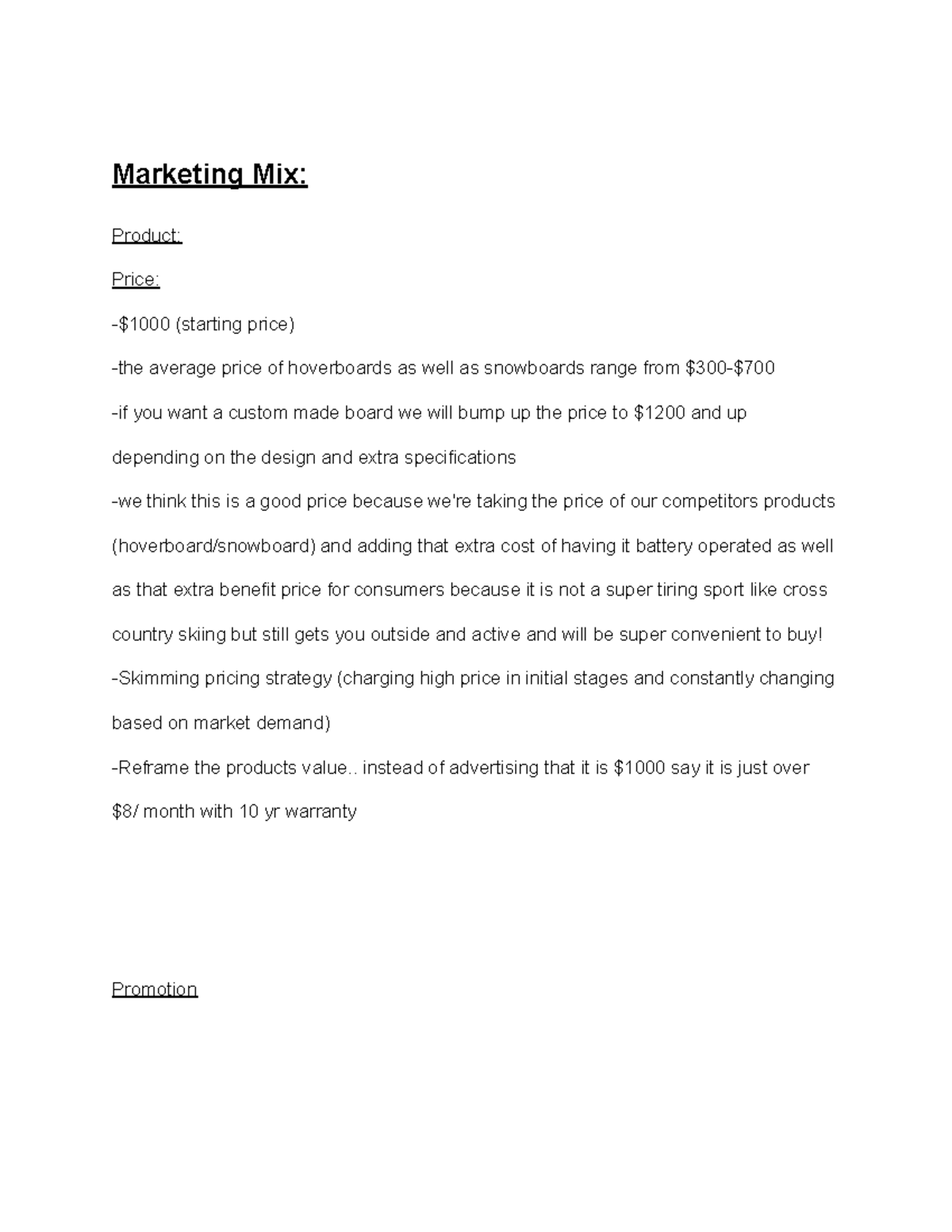 marketing mix product essay