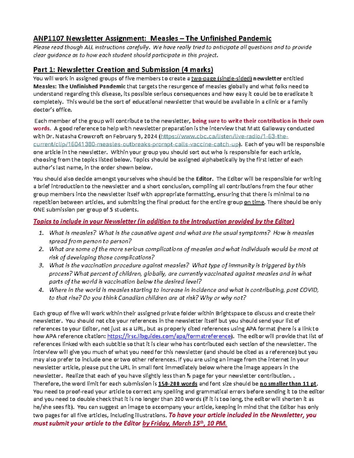 ANP1107 Measles Newsletter Assignment Instructions 2024 - ANP1107 ...