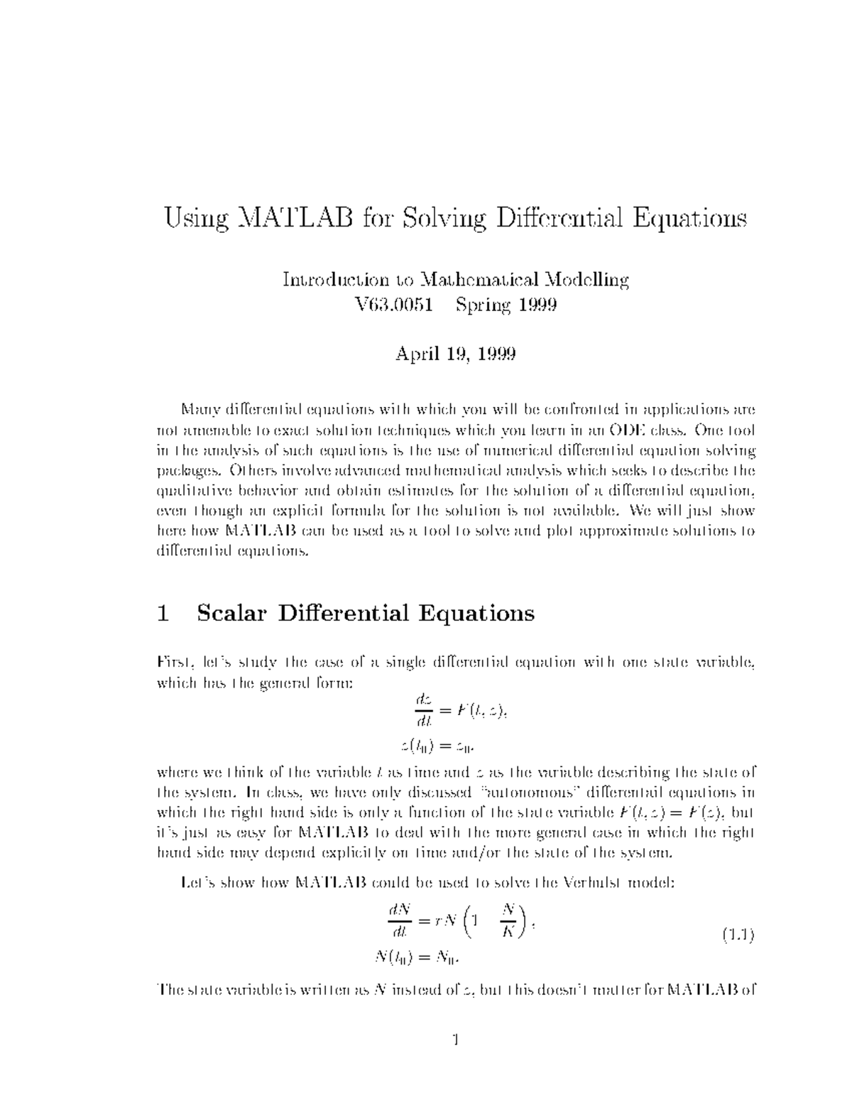 Using Matlab For Solving Differential Equations - - Studocu