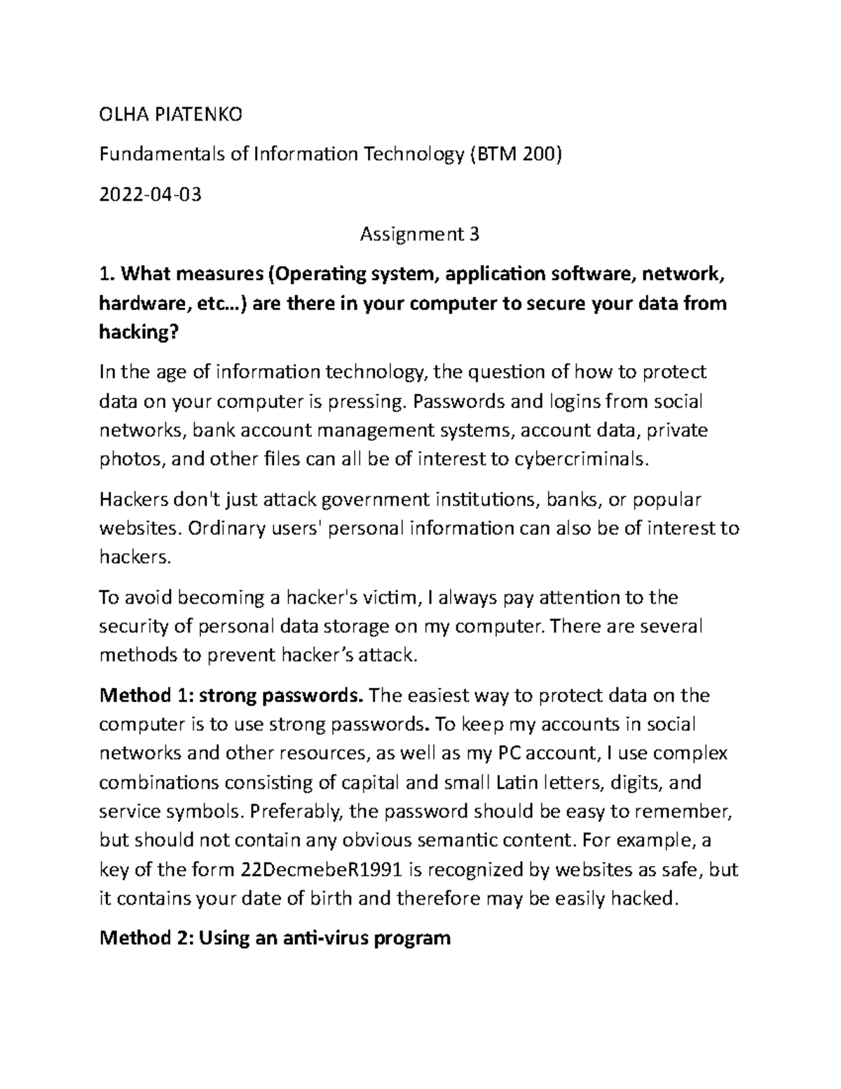 information technology assignment