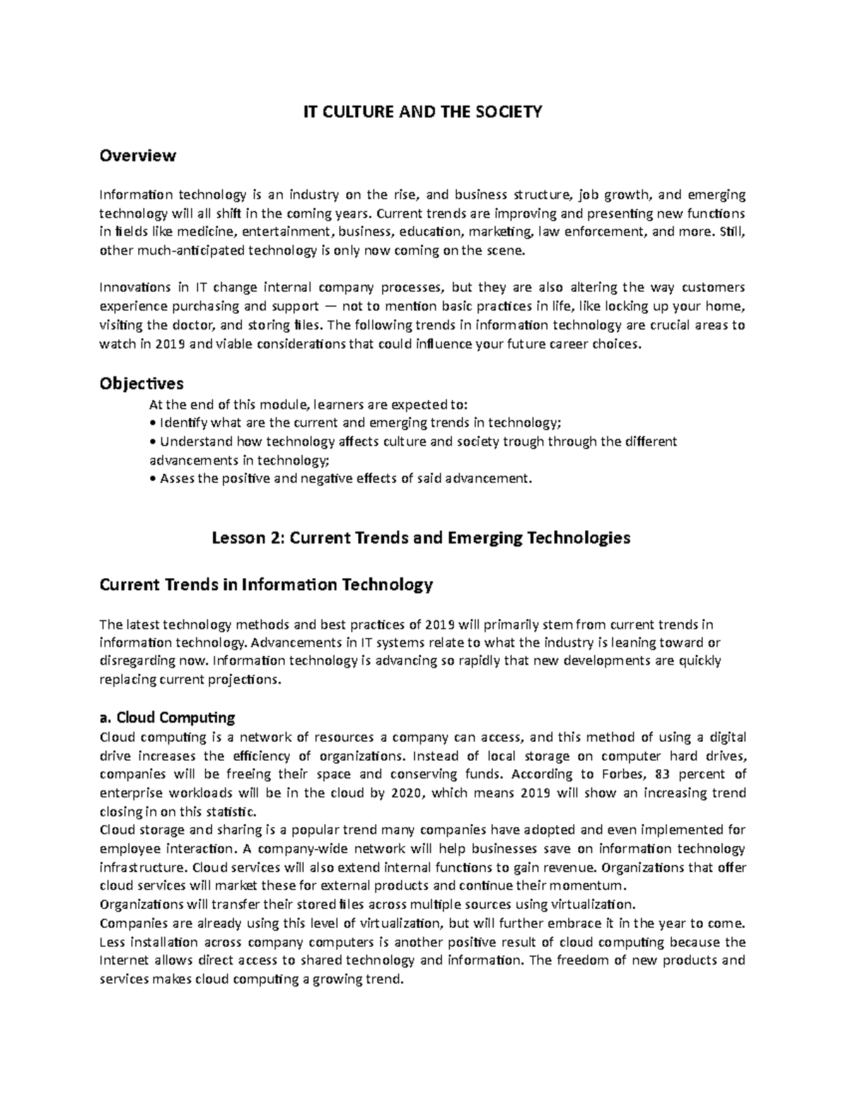 IT Culture AND THE Society - IT CULTURE AND THE SOCIETY Overview ...