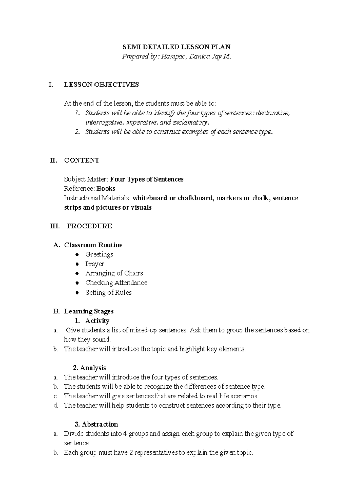 Semi detailed lp - vdvdvd - SEMI DETAILED LESSON PLAN Prepared by ...