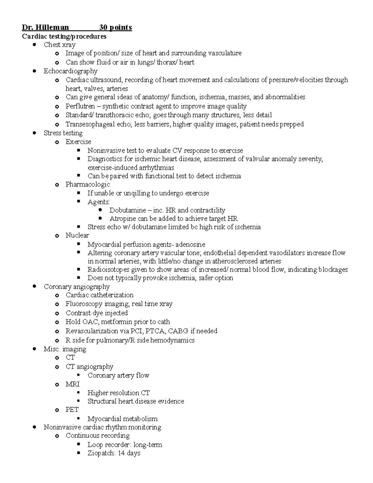 Pharmacotherapeutics Final Study Guide - Dr. Hilleman 30 points Cardiac ...