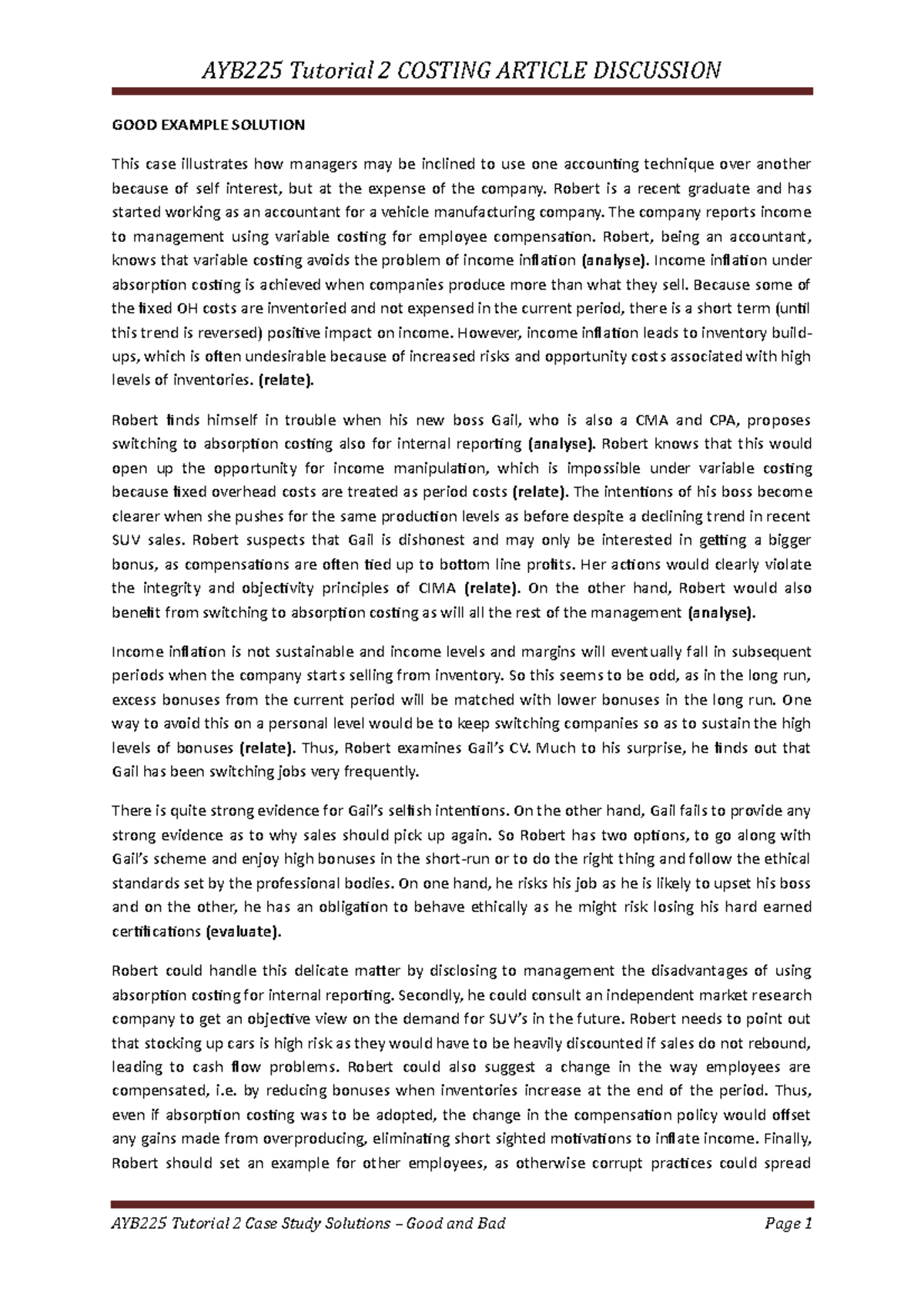 Case Study Solutions (Good and Bad Examples) - AYB225 Tutorial 2 ...