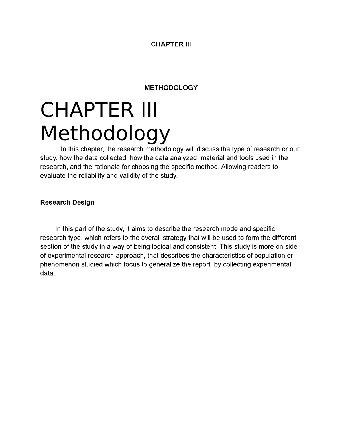 what to write in chapter 3 methodology