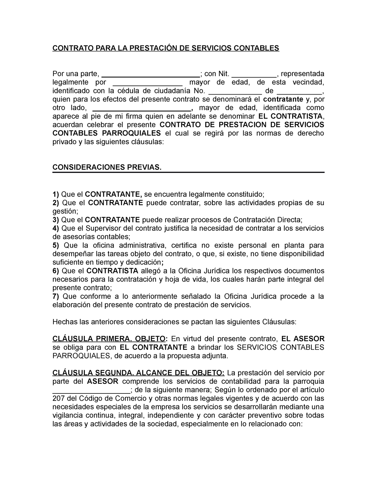 Contrato Para La Prestación De Servicios Contables Contrato Para La PrestaciÓn De Servicios 2658