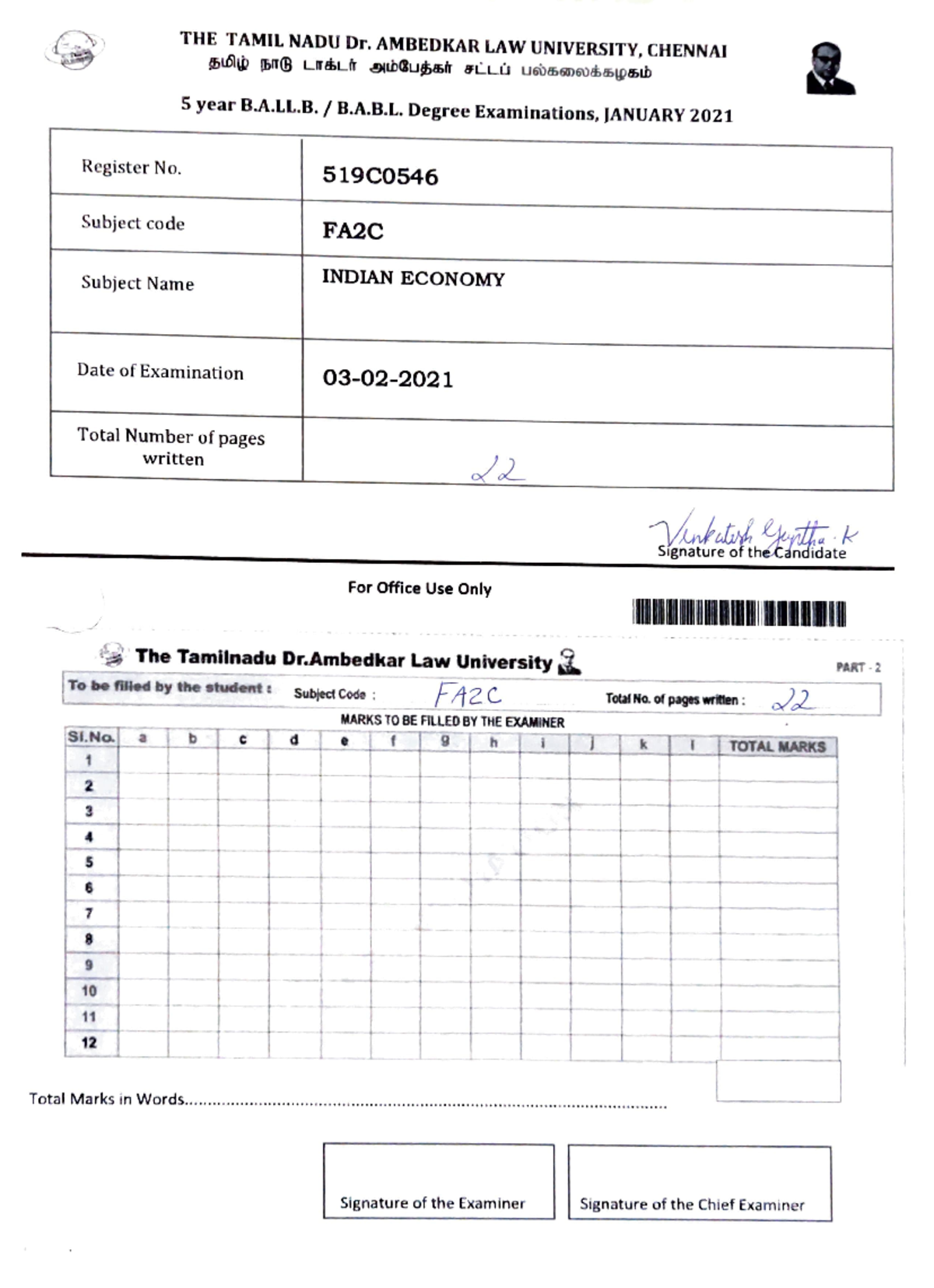 519C0546 FA2C - Answer scripts - THE TAMIL NADU Dr. AMBEDKAR LAW ...