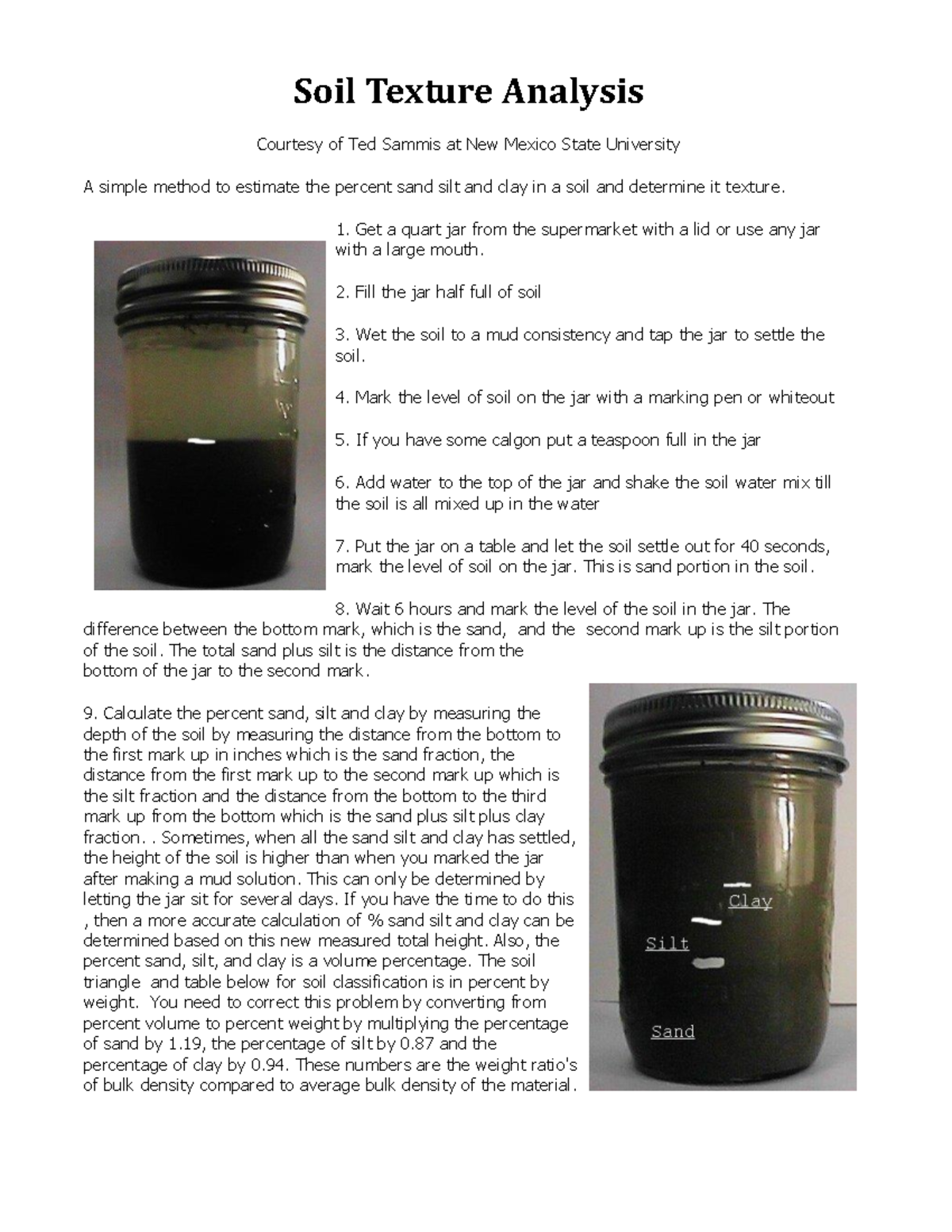 soil texture experiment method