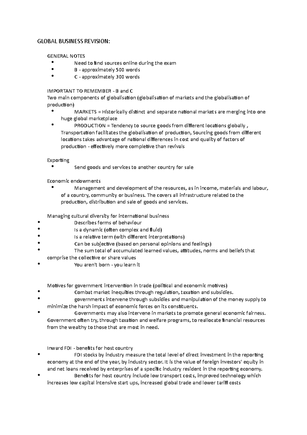 Global Business Revision - BSB119 - QUT - Studocu