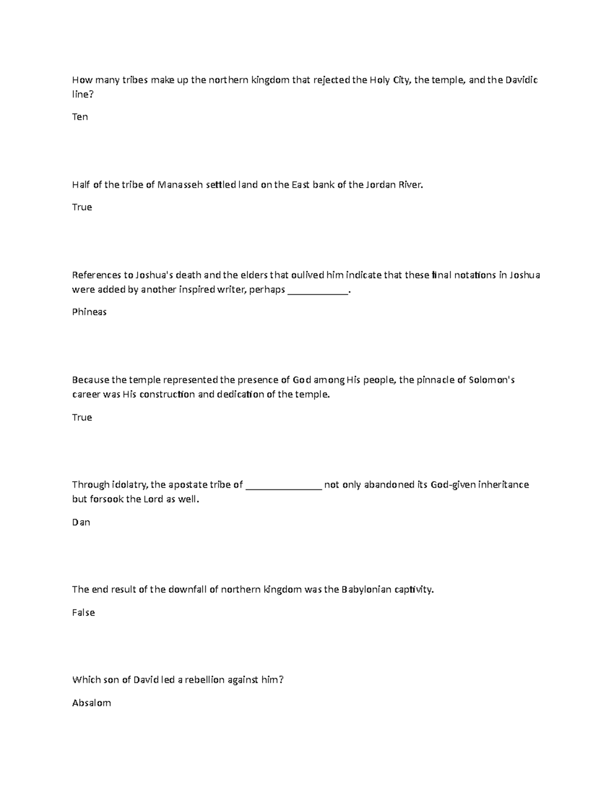 BIBL102 Quiz 2 - Terms for quiz 2 - How many tribes make up the ...