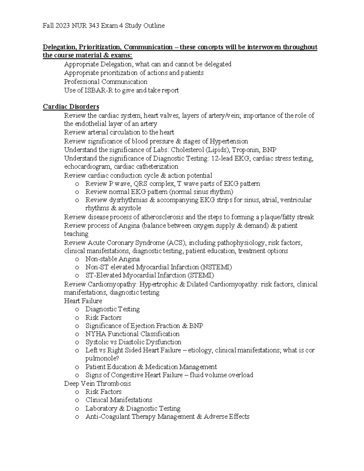 Study outline for nursing med-surg - Fall 2023 NUR 343 Exam 4 Study ...