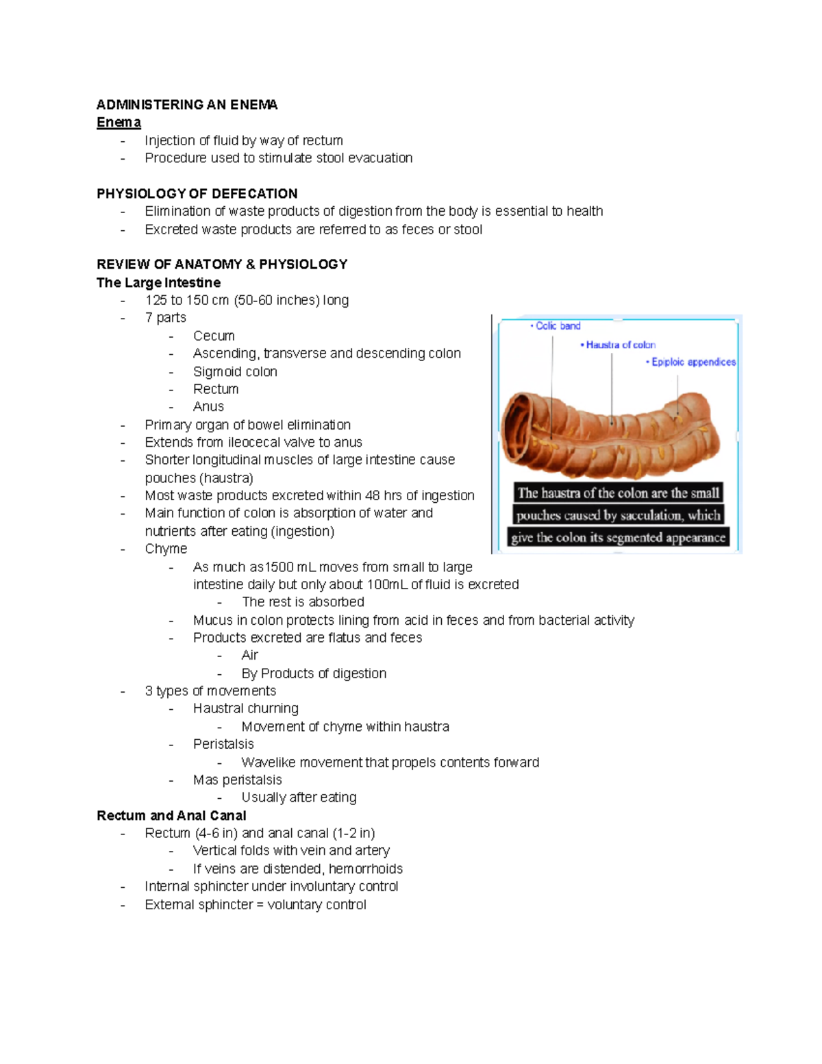 Notes Enema Administration ADMINISTERING AN ENEMA Enema Injection