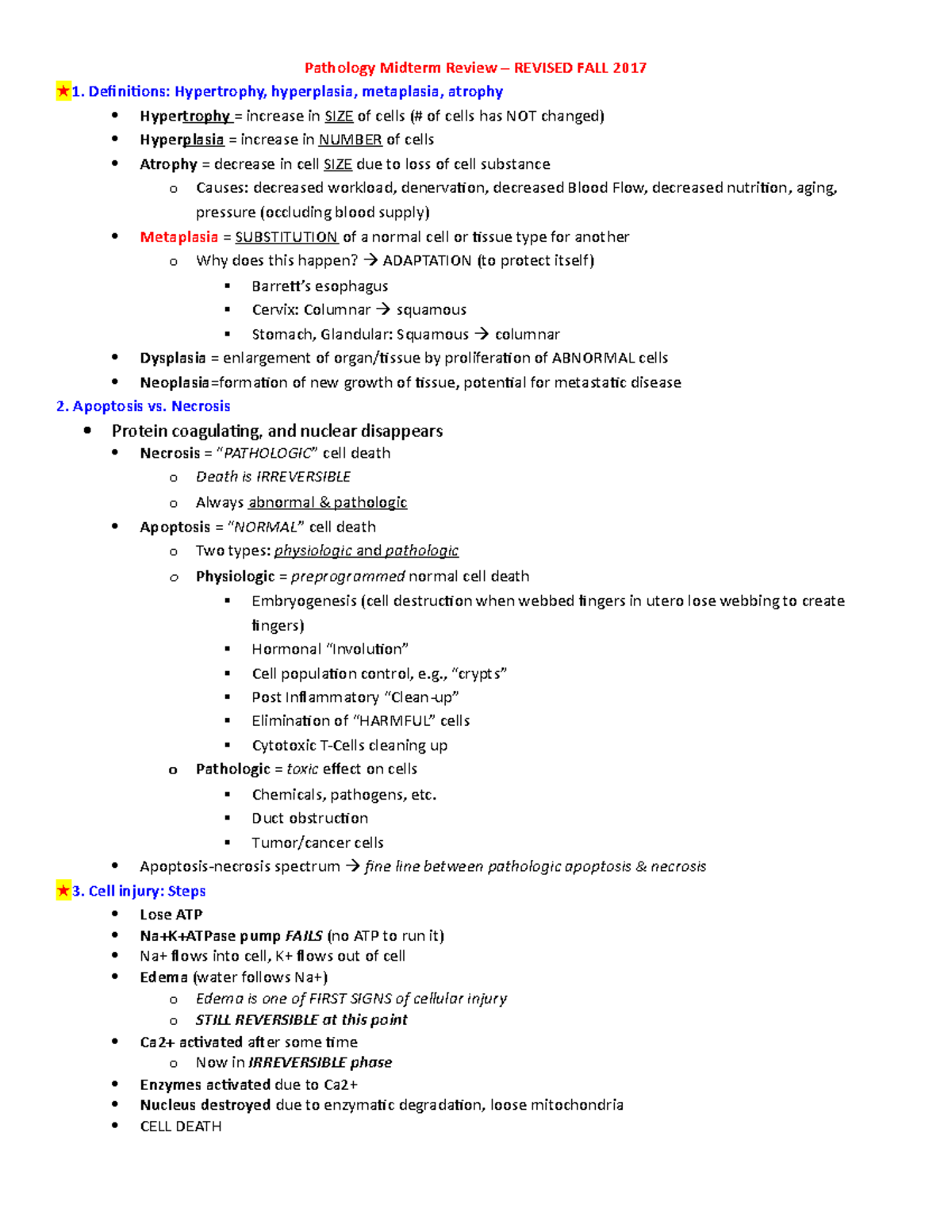 Path midterm review Fall - Pathology Midterm Review – REVISED FALL 2017 ...