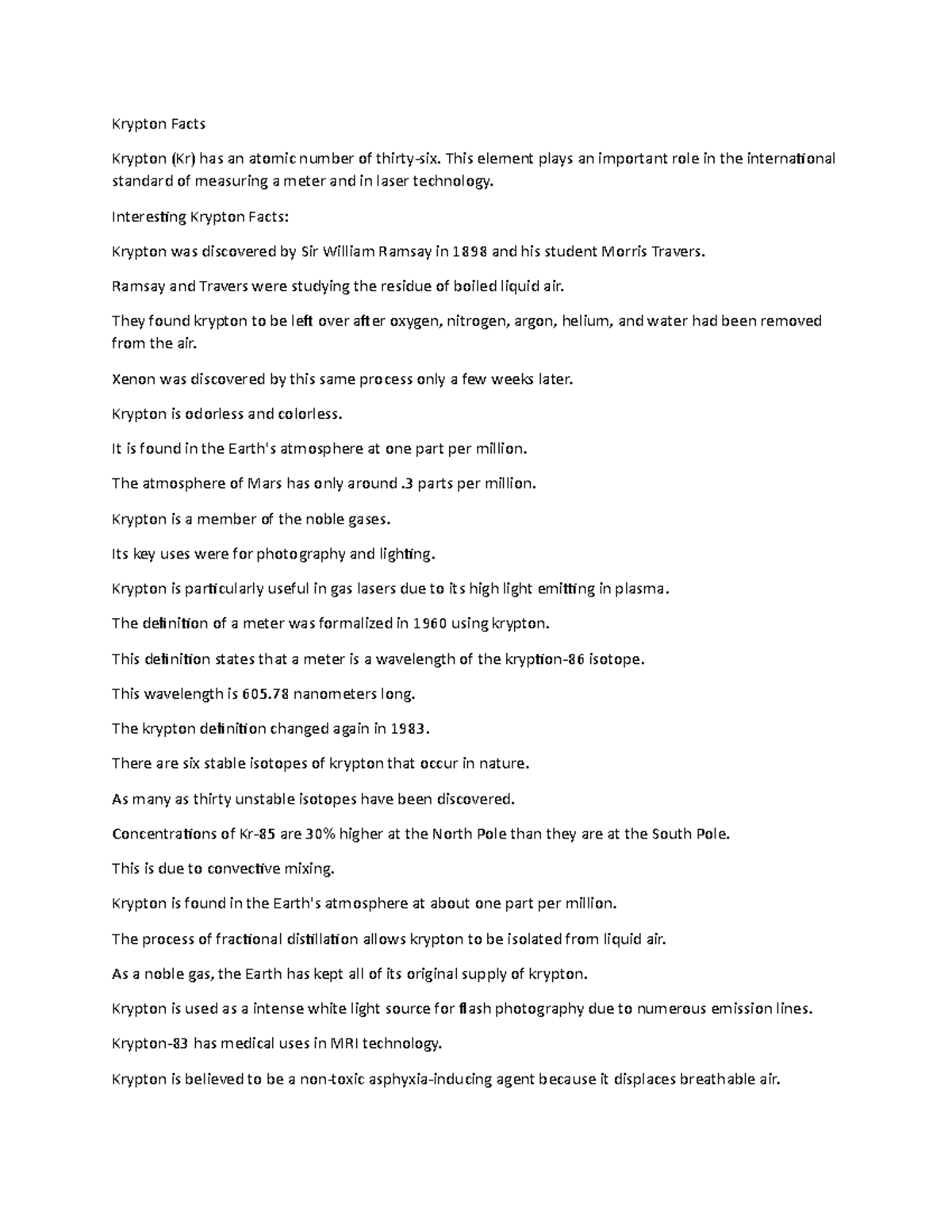 Krypton Facts - Lecture notes 9 - Krypton Facts Krypton (Kr) has an ...