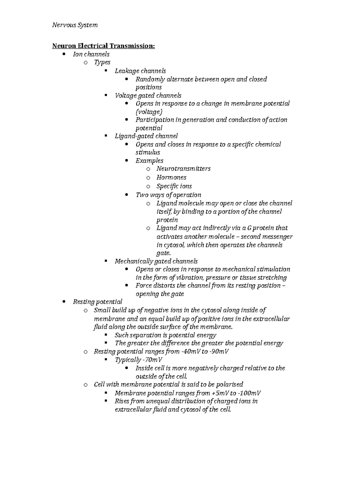 Neuron Electrical Transmission Lecture Notes - Neuron Electrical ...