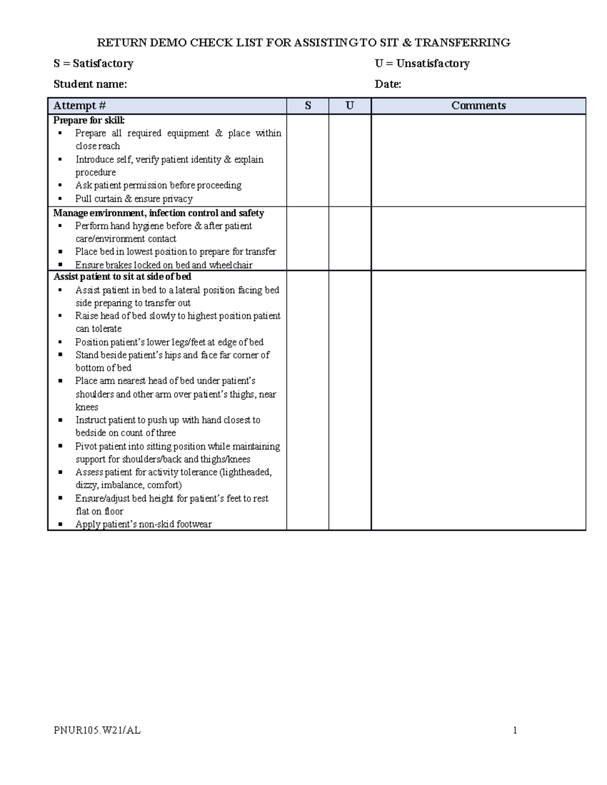 Sit.Transfer - Sit.Transfer - RETURN DEMO CHECK LIST FOR ASSISTING TO ...