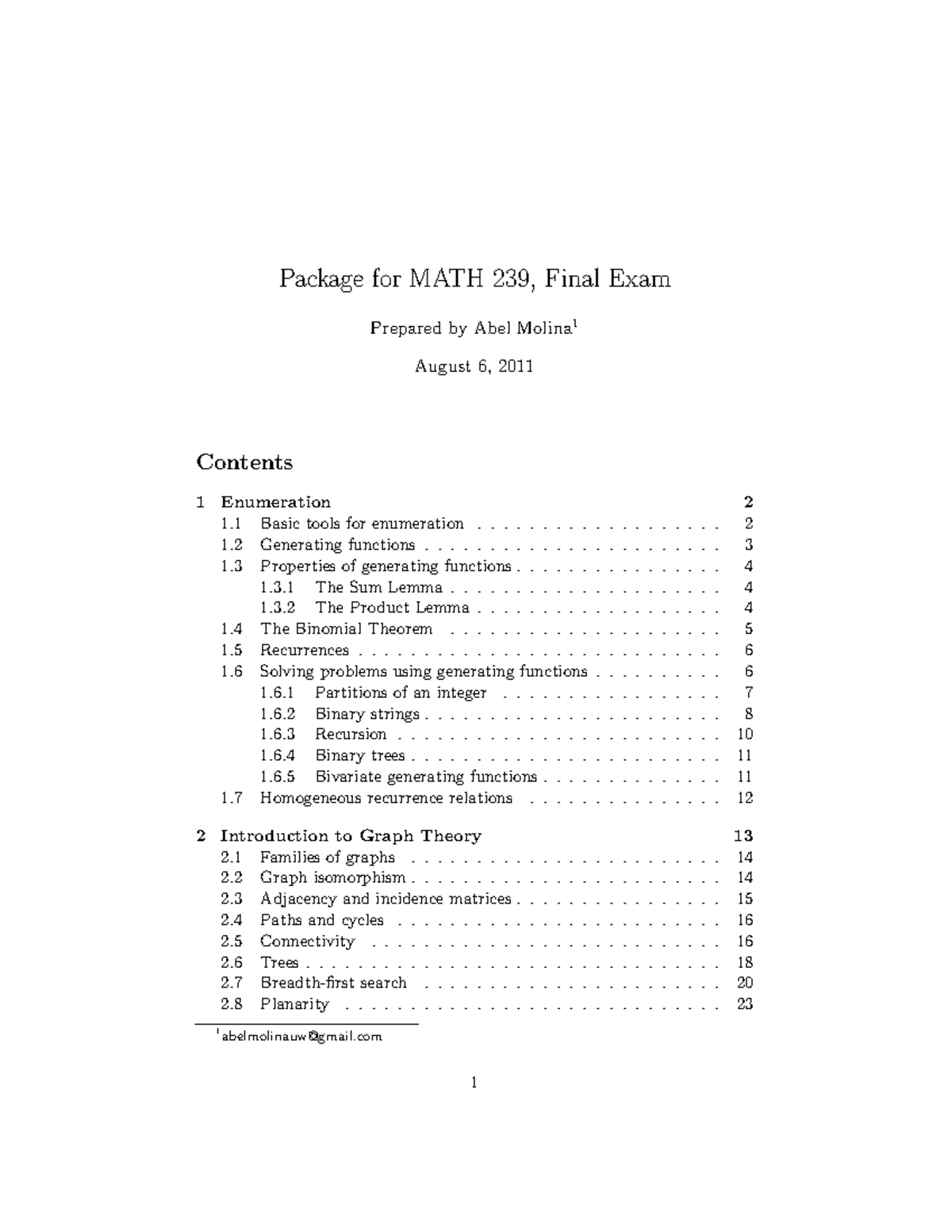 Package SOS - Summary Intro To Combinatorics - Package For MATH 239 ...