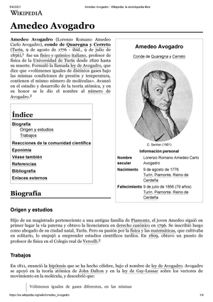 Amedeo Avogadro - Amedeo Avogadro Conde de Quaregna y Cerreto C. Sentier  (1901) Información personal - Studocu