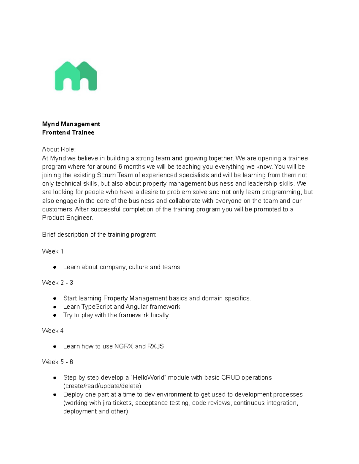 Frontend Trainee Job Post - Mynd Management Frontend Trainee About Role ...