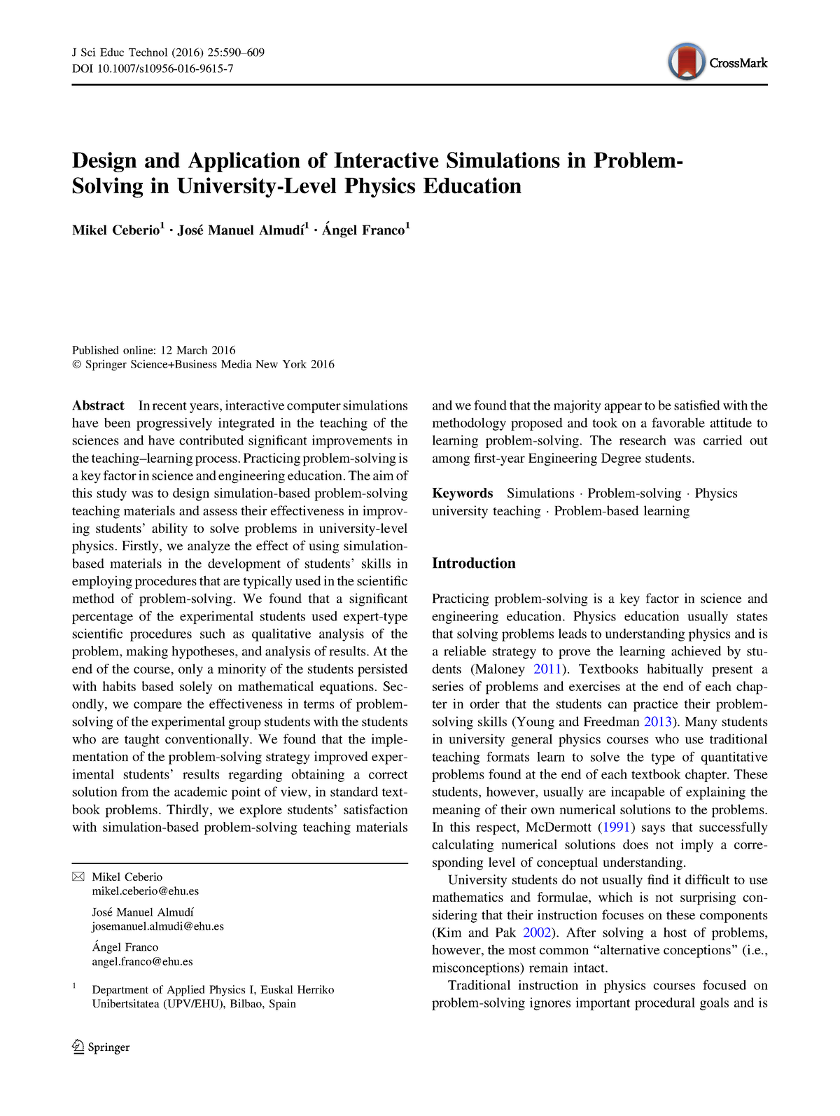 Design And Application Of Interactive Simulations In Problem-Solving In ...