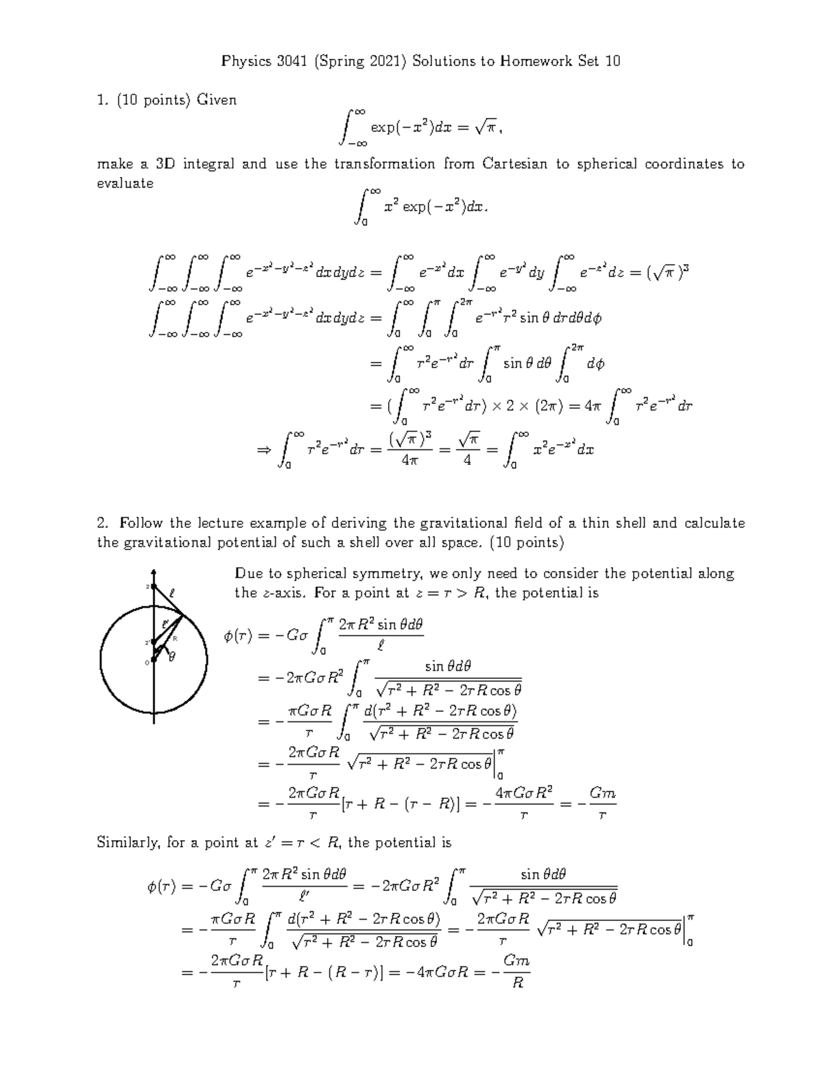 Homework 10 Solutions - PHYS 3041 UMN Spring 2021 Prof Qian - PHYS 3041 ...