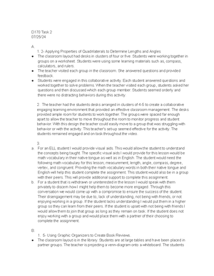 D170 Task 1 - Task 1 passed first time. - D170 Task 1 7/24/ A. 1. I ...