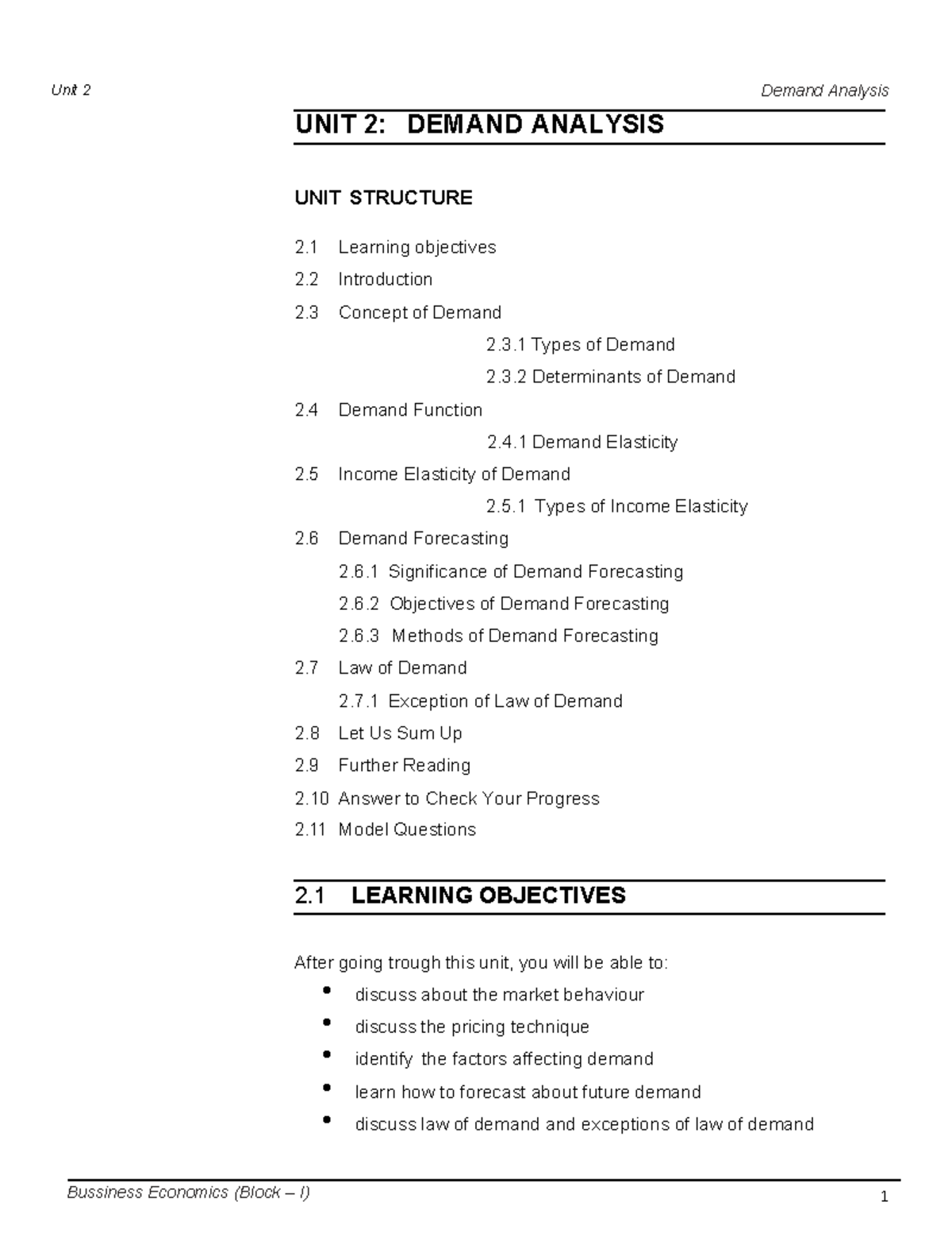 Unit - 2 Demand Analysis - Bussiness Economics (Block – I) 1 UNIT 2 ...