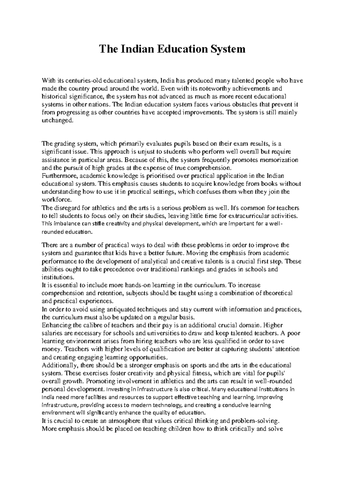 The Indian Education System - Even with its noteworthy achievements and ...