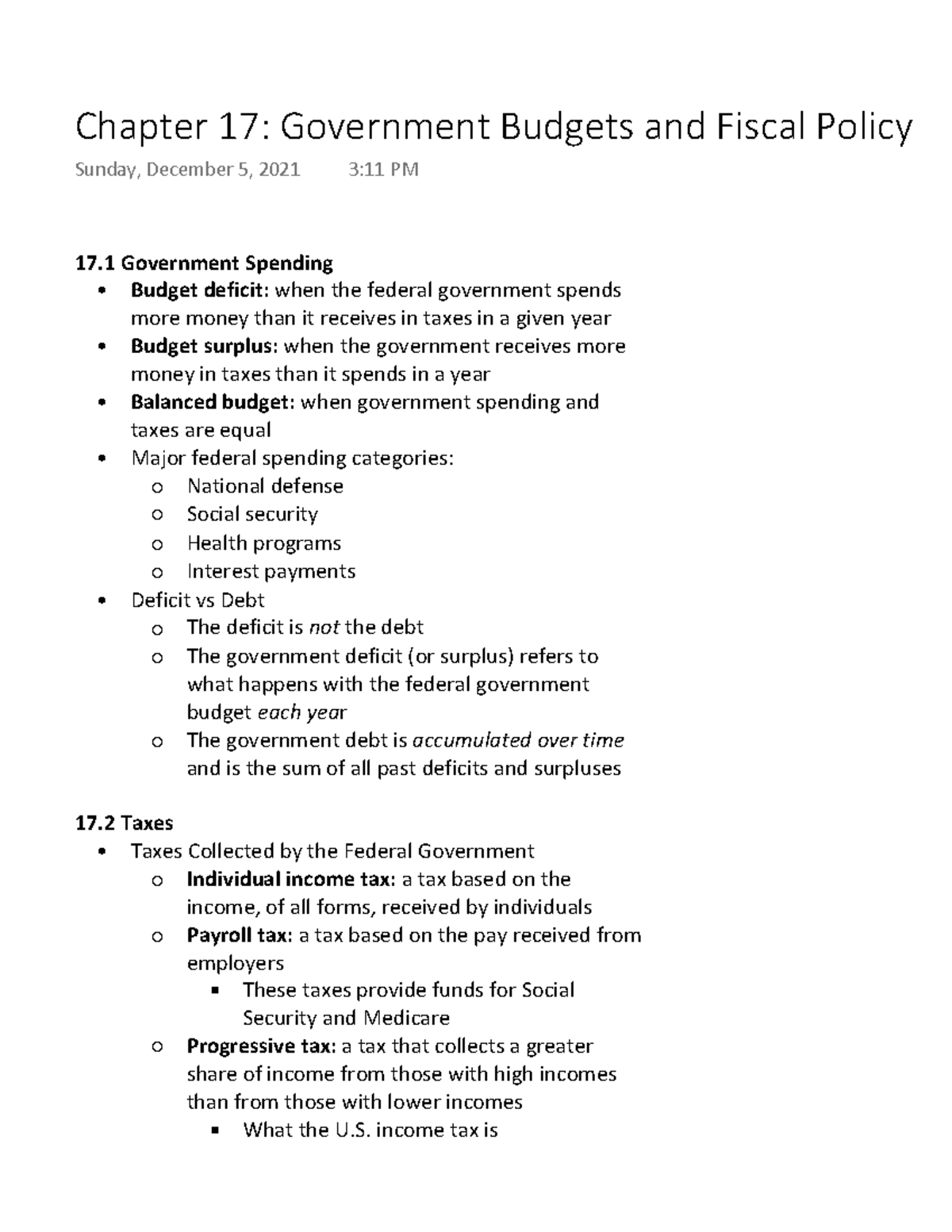 Chapter 17 Government Budgets and Fiscal Policy - 17 Government ...