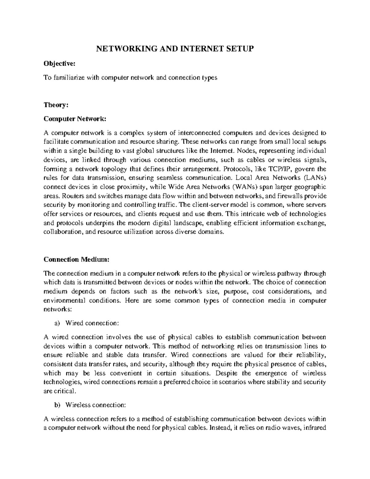 Network - To short to explain - NETWORKING AND INTERNET SETUP Objective ...