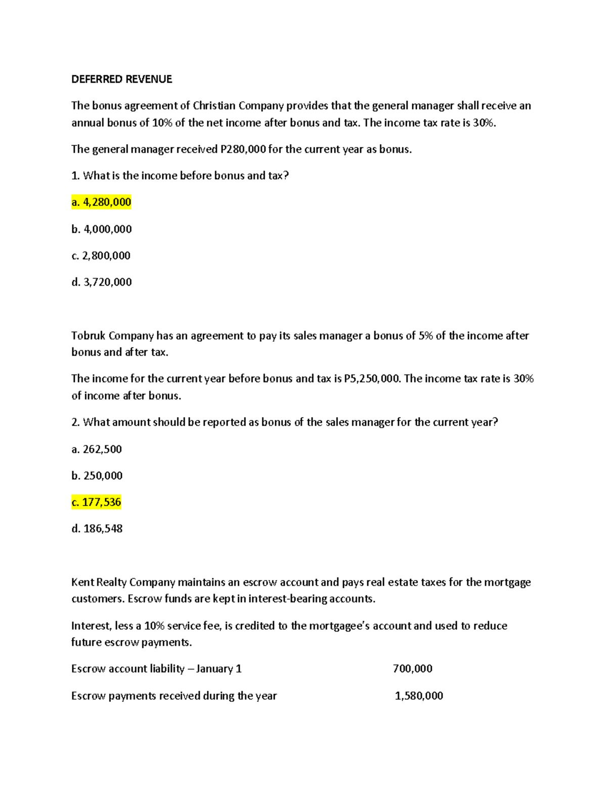 Christian, Tobruk And Kent Company - Deferred Revenue The Bonus 