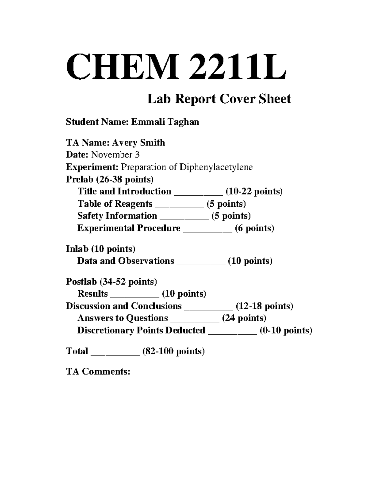 CHEM 2211L - Preparation Of Diphenylacetylene - CHEM 2211L Lab Report ...