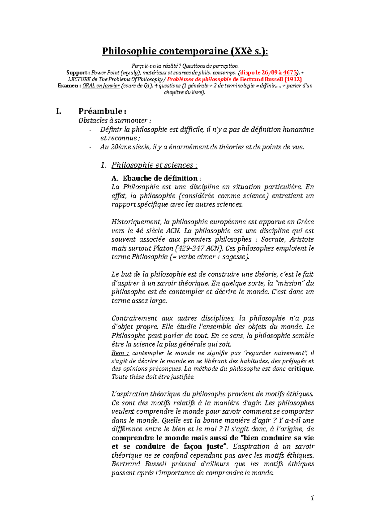 Bertrand Russell Problèmes De Philosophie Corrigé Philosophie contemporaine - ): Perçoit-on la réalité? Questions de  perception. Support : Power Point - Studocu