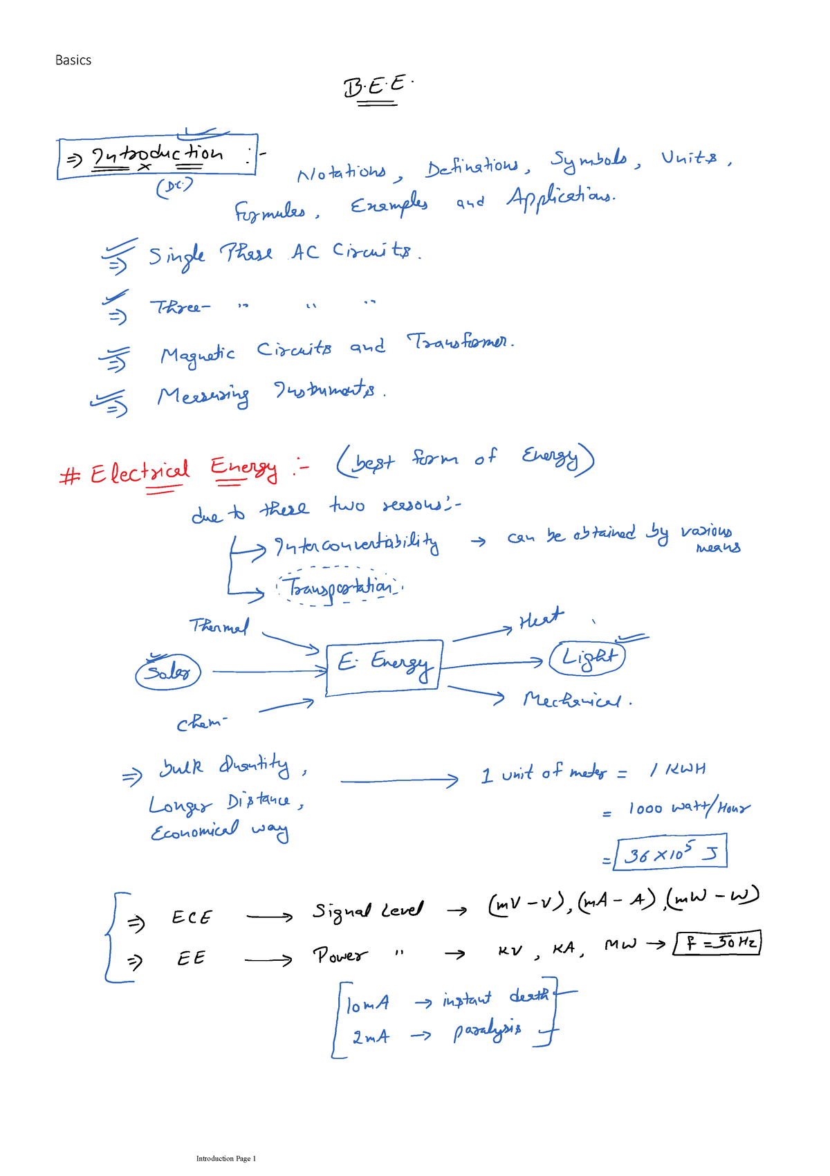 BEE UNIT-1 Notes - Basic Electrical Engineering - Basics Ohm's Law ...