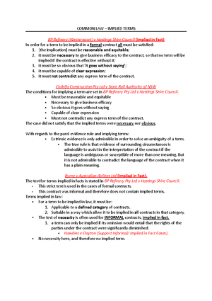 CASE Summaries - LAW OF CONTRACTS B CASE SUMMARIES: EXPRESS TERMS ...