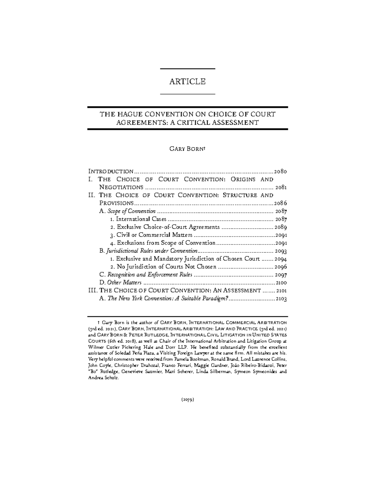 The Hague Convention on Choice of Court Agreements A Critical As ( 2079 ) ARTICLE THE HAGUE