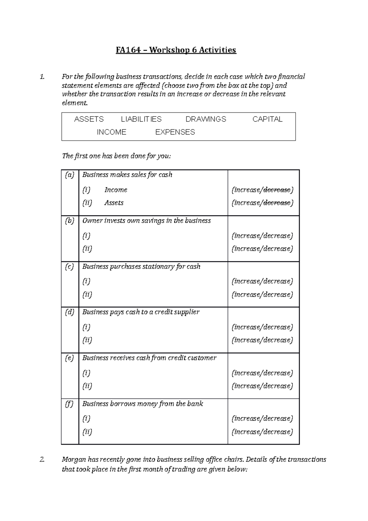 FA164 – Workshop 6 Activities - FA164 – Workshop 6 Activities For the ...