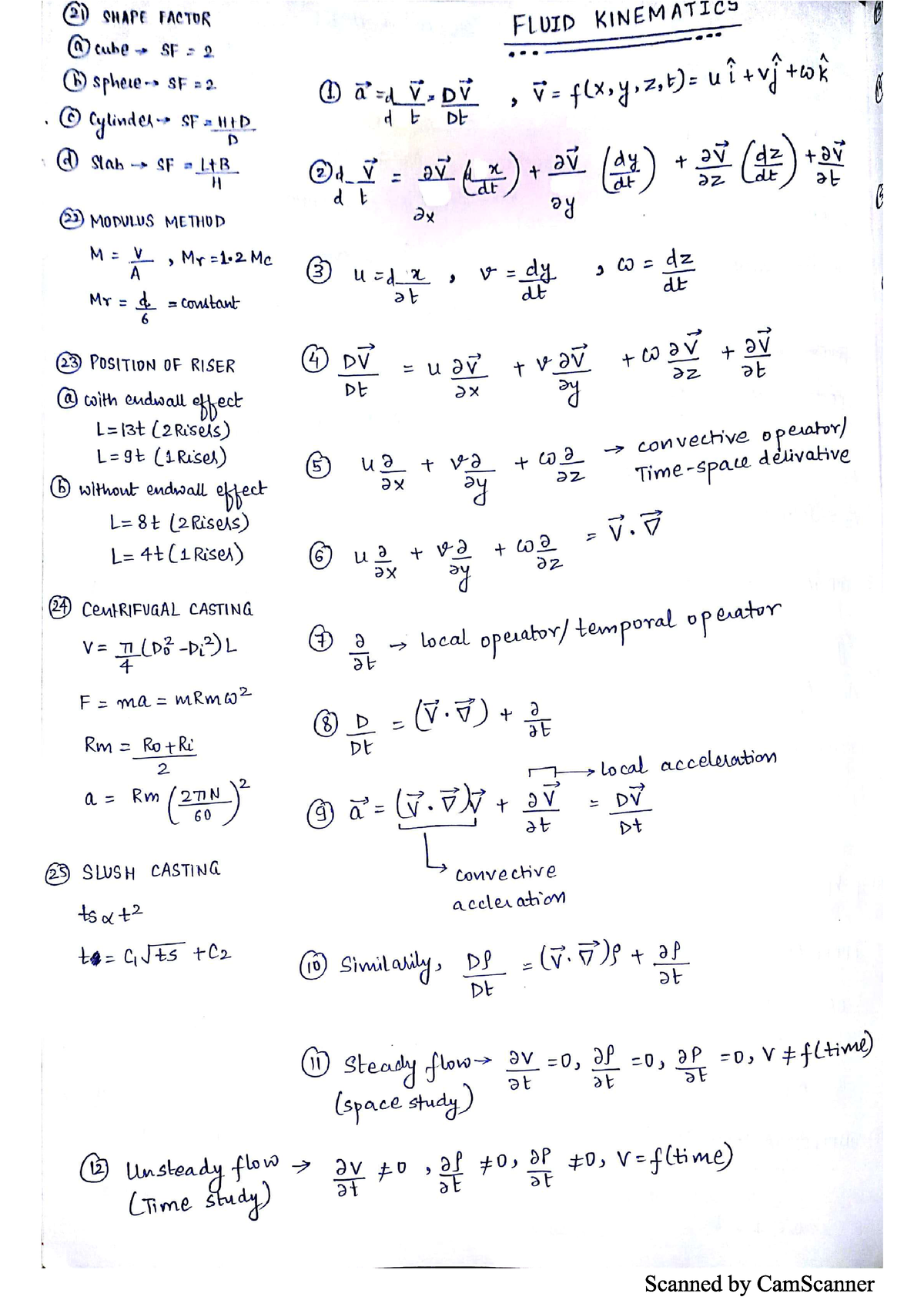 Fluid Kinematics important formulas - Engineering Thermodynamics - Studocu