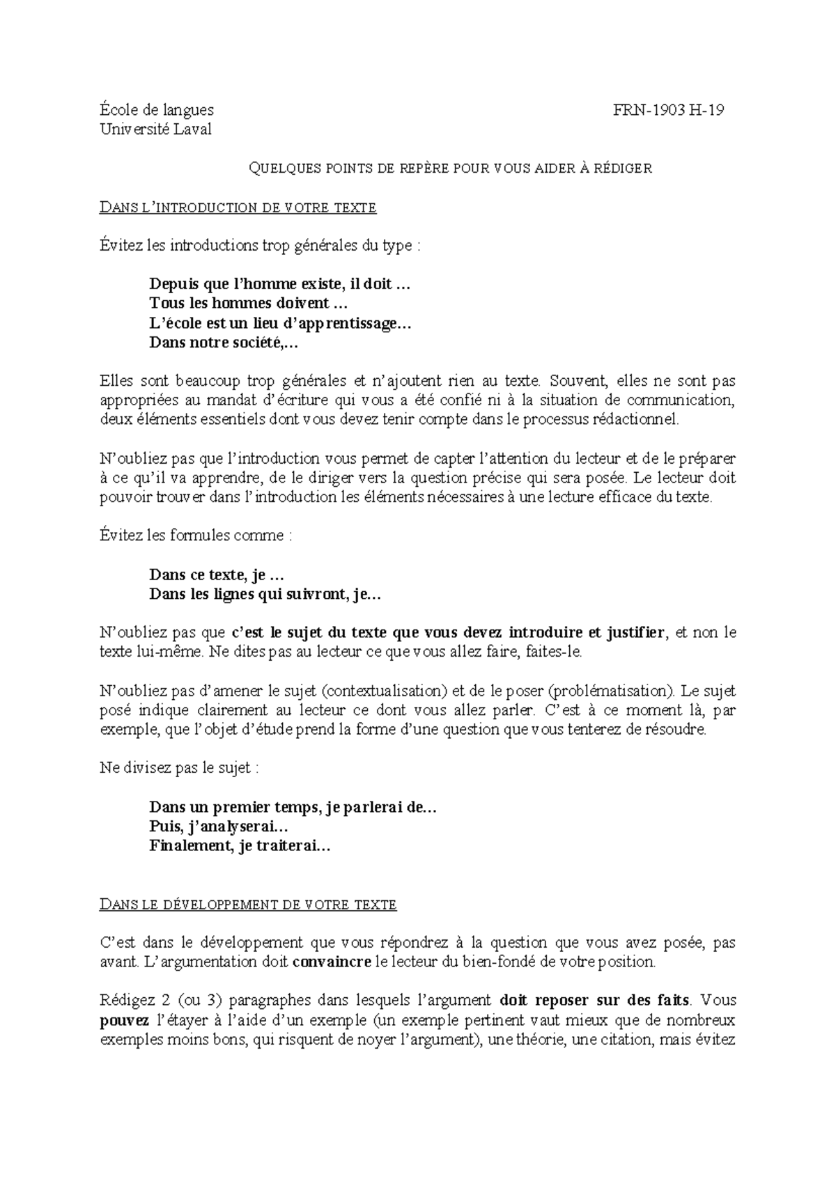 Plan de redaction aide-memoire 2 - École de langues FRN-1903 H ...