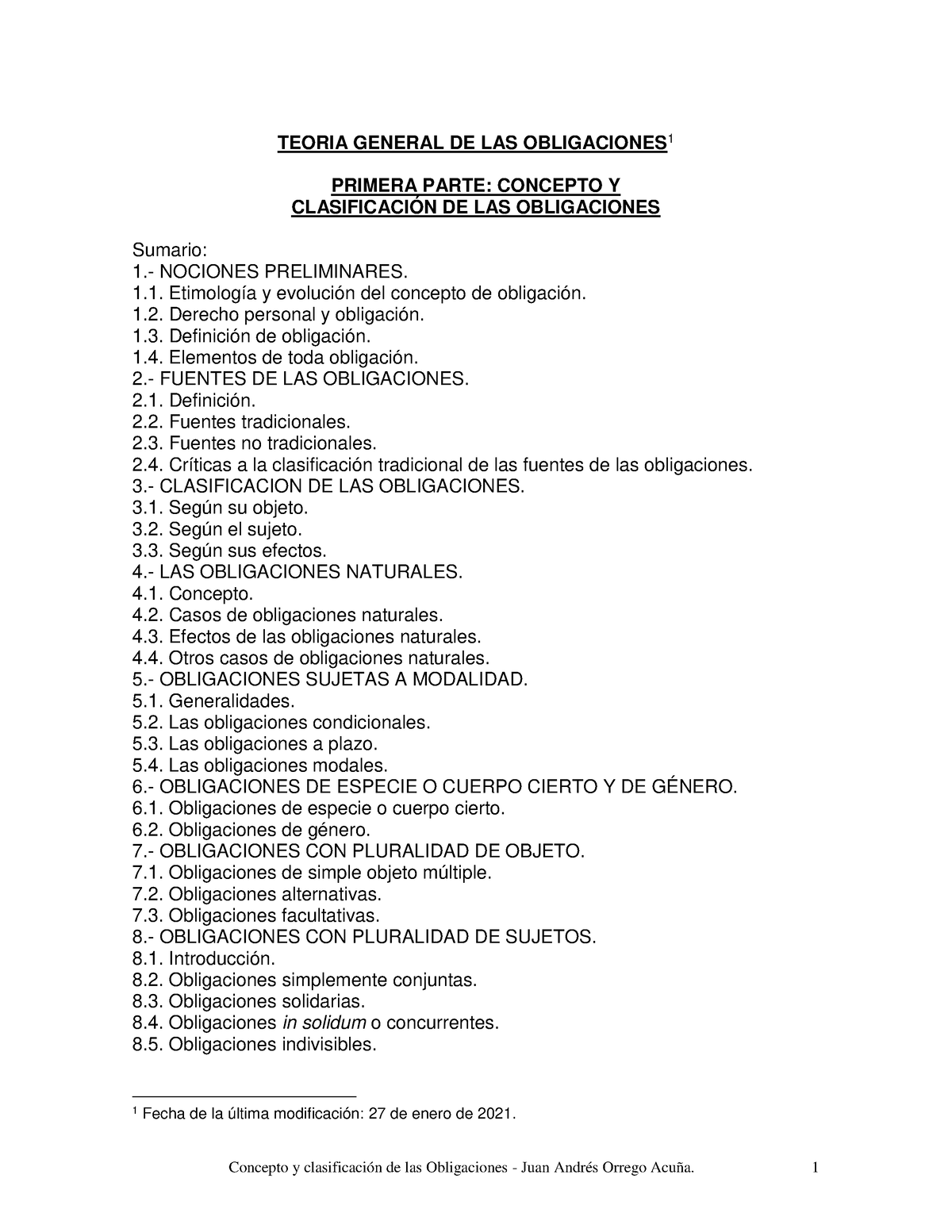 Concepto Y Clasificación De Las Obligaciones Teoria General De Las Obligaciones 1 Primera