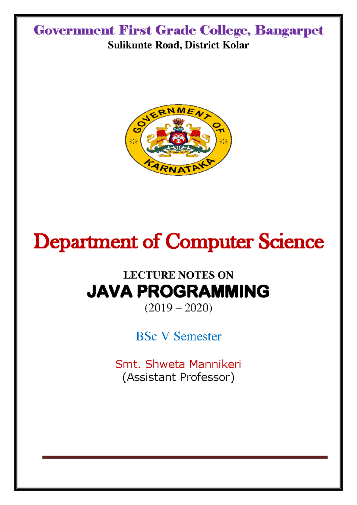 Java II CS - useful notes for java - Government First Grade College ...