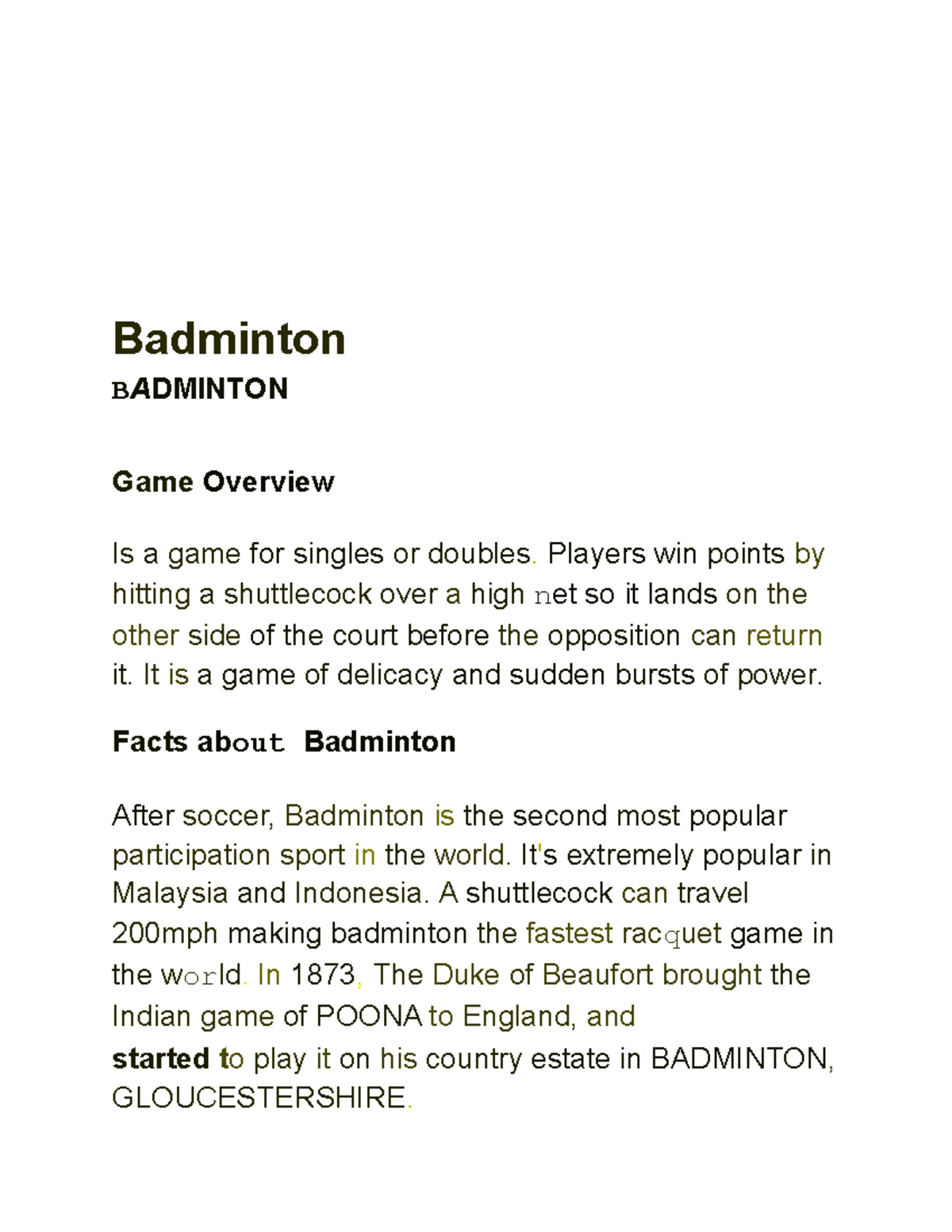 Badminton, How To Play! - Badminton B A DMINTON Game Overview Is A Game ...