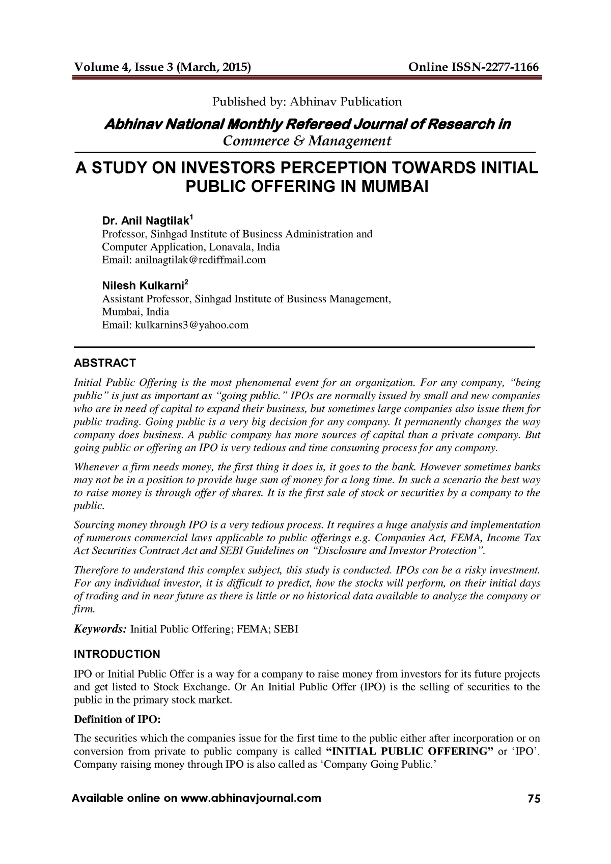 research paper on ipo